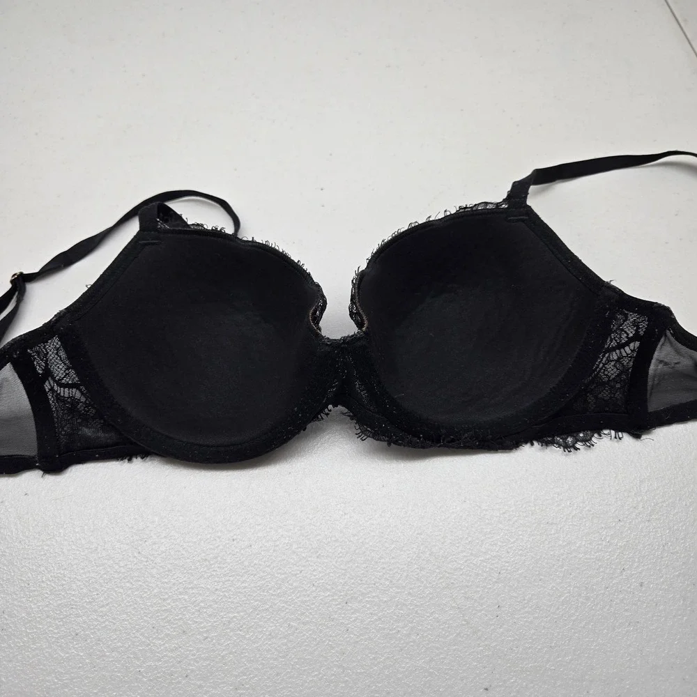 Victoria's Secret Women Bra 32D Black Floral Dream Angels Lined Demi Lace READ